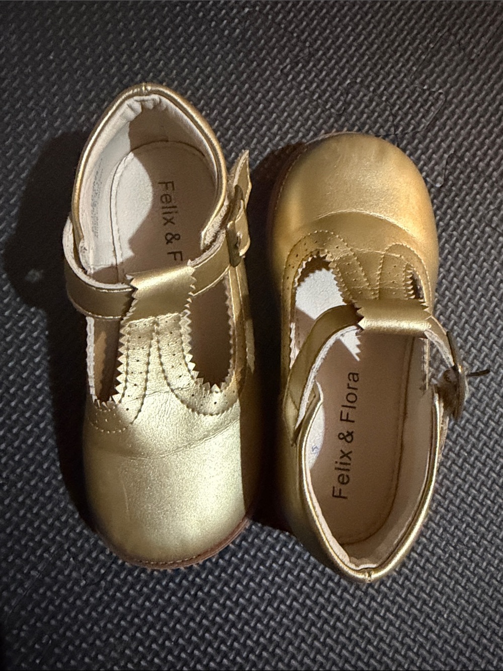 Felix & Flora Metallic Gold T-Strap Dress Shoes for Girls